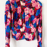 ZARA Draped Floral Print Long Sleeve Cropped Top Photo 0