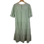 JODIFL  Green Windowpane‎ Midi Dress Medium Tiered Plaid Casual Flowy Cottagecore Photo 5