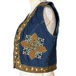 Western Blue Vest Size Medium Studded Cropped Sleeveless Cross Cowgirl Rodeo Photo 3