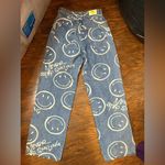 SMILEY x H&M Jeans Denim Smile Faces Straight Wide Leg Blue Size 26 Photo 1