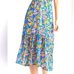 Black Tape soft leaves floral smocked midi dress with tiered ruffle. Size M. NWT Blue Size M Photo 0