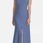 Dessy Collection Dress Womens 14 Dusk‎ Blue Off Shoulder Notch Trumpet Gown 3038 Photo 0
