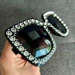 Sparkly, Fluted Rhinestone Rimmed Sunglasses, Black, Silver Black Photo 4