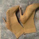 Bebe Knit Ankle Booties in Beige with Gold Studs Photo 2