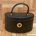 Vintage SISO Italy Black Quilted Leather Structured Oval Vanity Cosmetic Handbag Photo 10