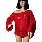 American Vintage Vintage Grandma made crochet red sexy off shoulder sweater size medium Photo 3