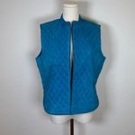 Revue Quilted Blue Suede Vest Pockets Front Zipper 100% Leather Women’s Size 10 Photo 8