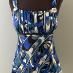 Vintage B Wear Y2K Satin Cami Babydoll Tank Top Fairy L Blue Black Swirl Empire Size L Photo 0