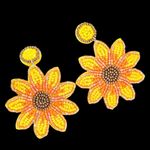 Stylish Trendy Sunflower Design Boho Style Drop‎ Earrings Made Of Tiny Beads Yellow Photo 1
