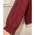 Madewell Embroidered Eyelet Ruffled Burgundy Popover Blouse Photo 5