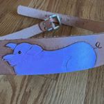 VTG Diane Weiss NYC Pigs Hand Tooled‎ Leather Belt Gold Brass Tan Photo 1