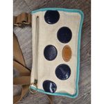 Fossil  Beige Canvas Blue Navy Polka Dot Flap Crossbody Shoulder Bag Purse Photo 6
