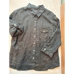 Talbots Pure Irish 100% Linen Button Down Shirt Black Roll Tab Sleeve Womens XL Photo 4