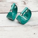 Vintage Clip On Earrings Retro Chunky Hoops Unusual Shade of Greeny Teal Photo 6