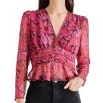 Steve Madden Pink Puff Sleeve Blouse with Ruffled Peplum Photo 0
