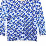 L.L.Bean Womens Small Nautical Blue White Basket Weave Print Cardigan 3/4 Sleeve Photo 2