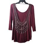 BKE  Red Embellished Back‎ Top Blouse 3/4 Sleeve Maroon Casual Size S Photo 1