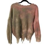 Main Strip  Cropped V-Neck Sweater Distressed Hem Two-Toned Pink Tan Photo 1