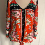 Fig & Flower Floral Lace Yoke Tie Front Boho Blouse Size L Orange Size L Photo 0