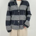 vintage 100% wool striped button down blazer jacket gray black size L Size L Photo 8