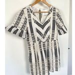 Anthropologie  Ett:twa Striped Eyelet Romper Short Sleeve White Gray Blue 10 Photo 4