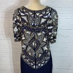 Night Vogue Sheath Dress Womens medium navy Sequin Beaded Lined Back Vent & Zip Photo 6