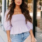 VICI JAEL SMOCKED PEPLUM CROP TOP - LILAC Photo 2