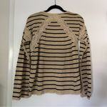 Free People  Striped Cotton Crochet Lace Trim Long Sleeve Top Womens Small Boho Photo 4