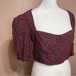 ZARA Red Floral Cropped Peasant Top Puff Sleeve Sweetheart Neck Blouse Large Photo 4