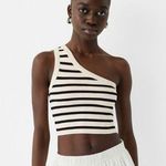 Bershka One Shoulder Contrast Piping Knitted Top Ecru Black M Photo 0