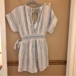 American Eagle  Striped Faux Wrap‎ kimono linen Tie Romper Blue Purple size small Photo 2