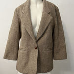 Vintage Women’s Chevron Tweed 100 Percent Wool Beige Blazer One Button Closure Brown Size M Photo 0
