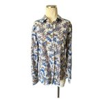 Lands' End  retro shirt button down blue bird floral print long sleeve women’s s… Photo 1