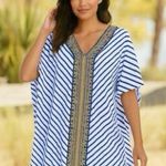 Cabana Life Navy and White Stripped Caftan with Gold Embroidery Size undefined Photo 0