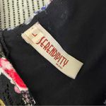 Serendipity  Floral Mini Fit & Flare Dress Large Black Pink Flower Lace‎ Ruched L Photo 3