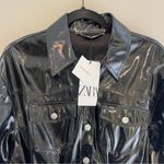 ZARA Black Faux Leather Mini Button Down Shirt Dress “The Raeh” Size Small NWT Photo 4