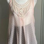 Romantic Sheer Pale Pink Crochet Scoop Neckline Textured Tank Top Photo 0