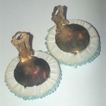 Vintage Light Blue Seed Bead Beaded Round Funky Retro Clip On Earrings Photo 4