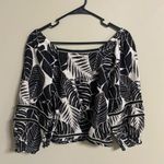 Cynthia Rowley  Black White Linen Leaf Balloon Sleeve  Crop Top Size Small New Photo 1