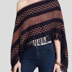 Free People Boho Western Fringe Poncho Geometric Weave Pattern Wrap Shawl OS Photo 1