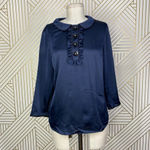 Boden Sophia Sequin Collared‎ 3/4 Sleeve Blouse Top in Navy Blue Size US 6 Photo 10