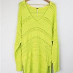 Free People NWT  Hot Tropics Neon Limelight V-Neck Sweater Oversized Lime Green L Photo 3