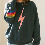 Aviator Nation Rare 7-Stripe Bolt Crew XL Gray Pink Bolt Rainbow Sleeve USA 70s Photo 0