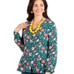 Matilda Jane Medium Top Yesteryear Blouse Green Pink V Neck Button Down 1429 Photo 0