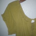 Newport News  1X Cotton Short Sleeved Mustard Drawstring Neck Peasant Crop Top Photo 4