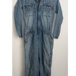 Free People  WE THE FREE DENIM JUMPSUIT COVERALL Long Sleeve Blue Zip Size 24 Photo 0