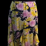 Notations Vintage  Dark Blue Yellow Pink Floral Midi Skirt Photo 1
