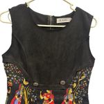 Vintage Suede Top Canvas Skirting Lined Sleeveless Zip Back Midi Dress Medium Black Photo 6