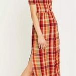 Urban Outfitters Monica Plaid Smocked Off-The-Shoulder Midi Dress Sz XS Photo 0