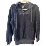 Sweaty Betty  Faux Shearling Quarter Zip Pullover sz 8 Navy Blue Photo 7
